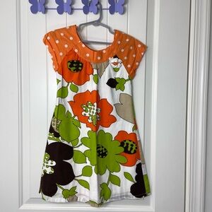 EUC Vintage Beetlejuice London girl’s orange green brown floral cap sleeve dress